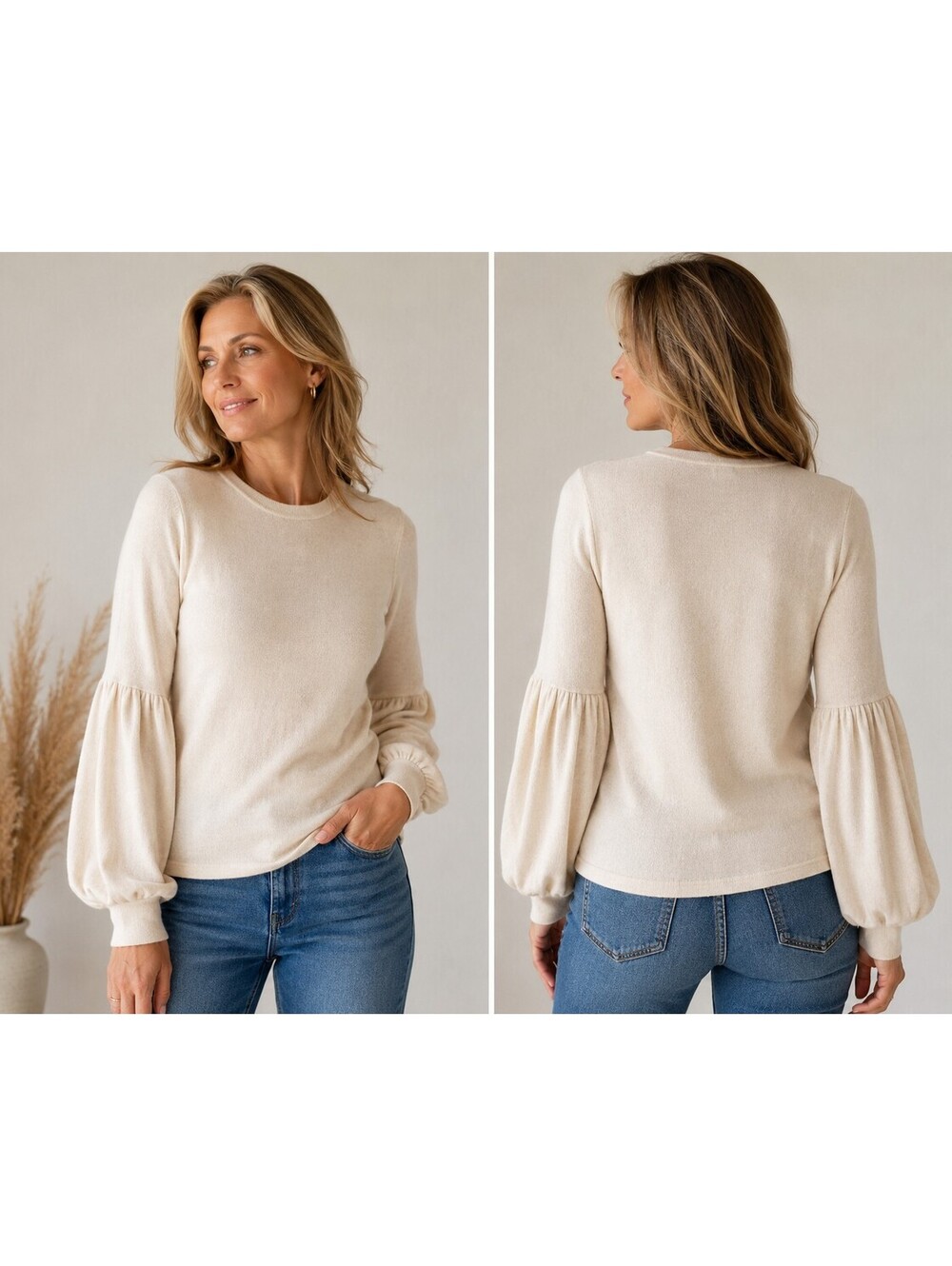 Club Monaco Cream Puff Sleeve Sweater Size Small